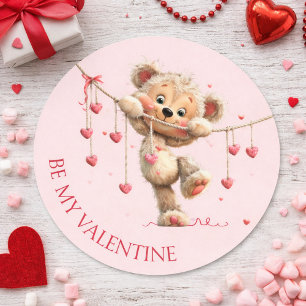  Be My Valentine Teddy Bear – Hanging Heart  Classic Round Sticker