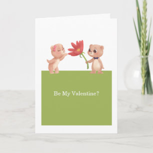 Be My Valentine Teddy Bears With Flower Holiday Card
