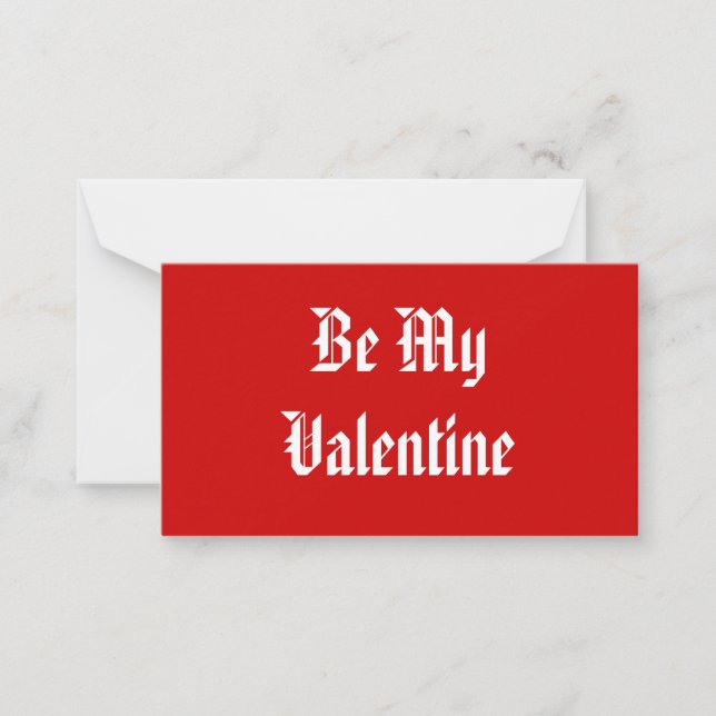 Be My Valentine. Valentines Day. Red and White. Note Card (Front)