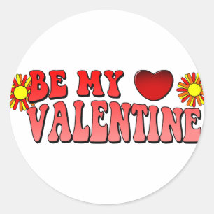 Be My Valentine Vintage Groovy Text Classic Round Sticker