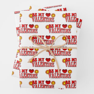 Be My Valentine Vintage Groovy Text Wrapping Paper Sheet