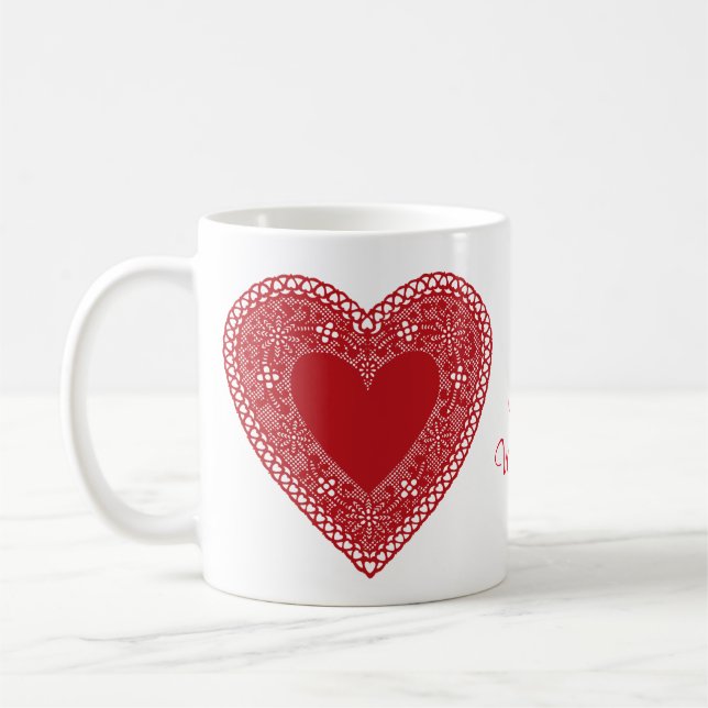 Be My Valentine Vintage Lace Heart  Coffee Mug (Left)