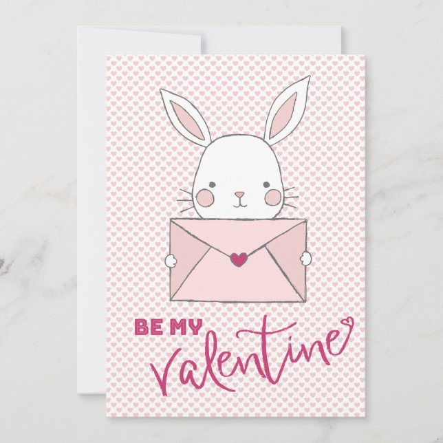 Be my Valentine White Rabbit Pink Letter Heart (Front)