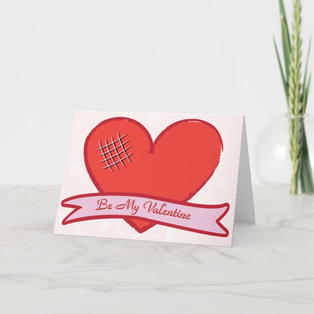 Be my valentine with red heart holiday card (Front)
