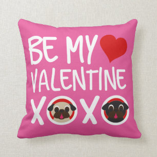 Be My Valentine XOXO Pug Pillow Pink