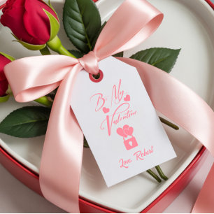 Be My Valentines Pink White Typography Gift Tags
