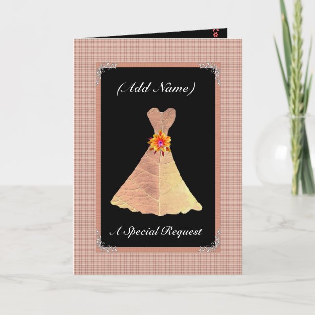 Be My Wedding Reader  GOLD Leaf Dress & Plaid Trim Card (Front)