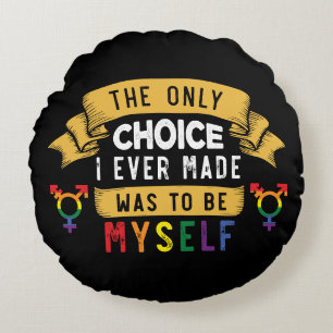 Be Myself LGBTQ Pride Rainbow Round Cushion
