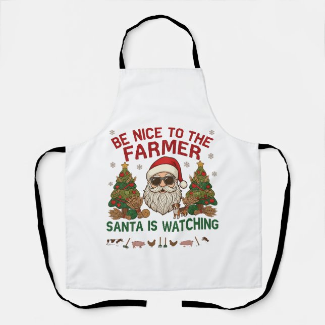 Be Nice Farmer Santa Christmas Farm Animals Apron (Front)