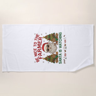 Be Nice Farmer Santa Christmas Farm Animals Beach Towel