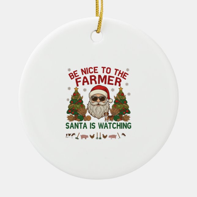 Be Nice Farmer Santa Christmas Farm Animals Ceramic Tree Decoration (Front)