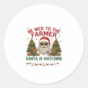 Be Nice Farmer Santa Christmas Farm Animals Classic Round Sticker