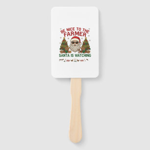 Be Nice Farmer Santa Christmas Farm Animals Hand Fan