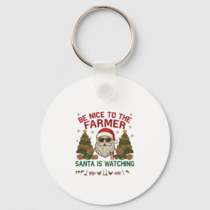 Be Nice Farmer Santa Christmas Farm Animals Key Ring