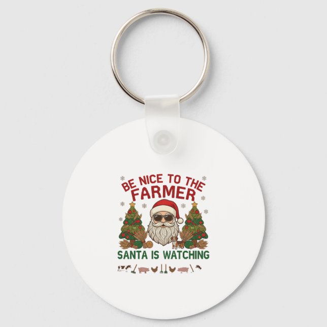 Be Nice Farmer Santa Christmas Farm Animals Key Ring (Front)
