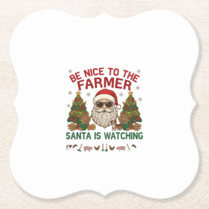 Be Nice Farmer Santa Christmas Farm Animals Paper Coaster