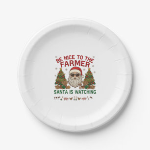 Be Nice Farmer Santa Christmas Farm Animals Paper Plate