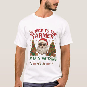 Be Nice Farmer Santa Christmas Farm Animals T-Shirt