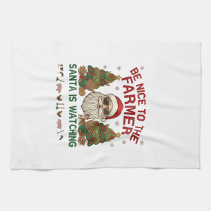 Be Nice Farmer Santa Christmas Farm Animals Tea Towel