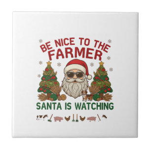 Be Nice Farmer Santa Christmas Farm Animals Tile