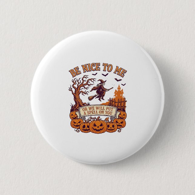 Be Nice Me Halloween Witch Broom Pumpkins_1 6 Cm Round Badge (Front)