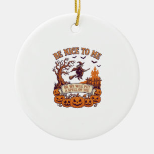 Be Nice Me Halloween Witch Broom Pumpkins_1 Ceramic Tree Decoration