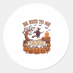 Be Nice Me Halloween Witch Broom Pumpkins_1 Classic Round Sticker