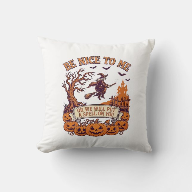 Be Nice Me Halloween Witch Broom Pumpkins_1 Cushion (Front)