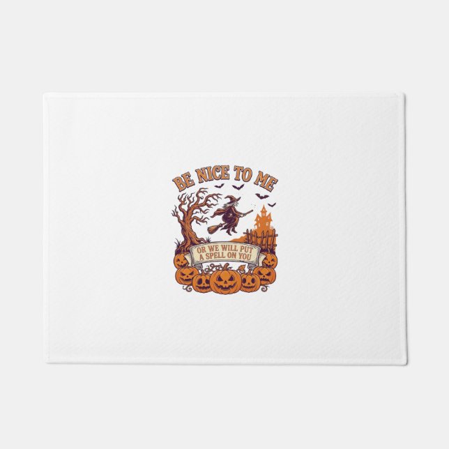 Be Nice Me Halloween Witch Broom Pumpkins_1 Doormat (Front)