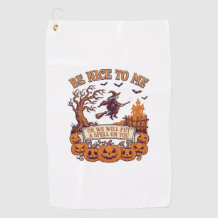 Be Nice Me Halloween Witch Broom Pumpkins_1 Golf Towel