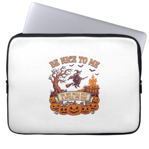 Be Nice Me Halloween Witch Broom Pumpkins_1 Laptop Sleeve