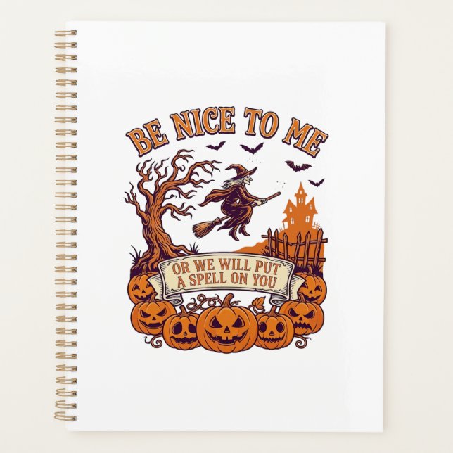 Be Nice Me Halloween Witch Broom Pumpkins_1 Planner (Front)