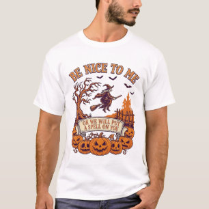 Be Nice Me Halloween Witch Broom Pumpkins_1 T-Shirt