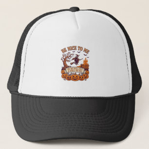Be Nice Me Halloween Witch Broom Pumpkins_1 Trucker Hat