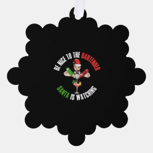Be Nice To The Bartender Funny Santa Claus Gift Tree Decoration Card