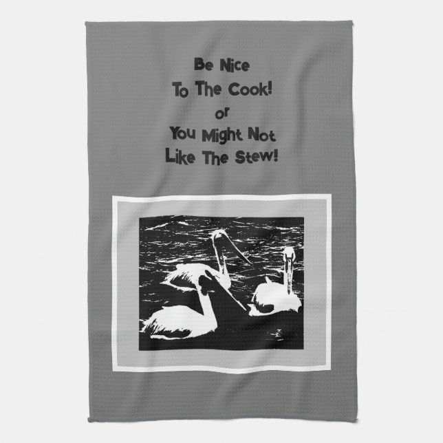Be Nice to the Cook White Pelicans Kitchen Towels (Vertical)