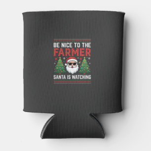 Be Nice To The Farmer Santa Christmas Can Cooler