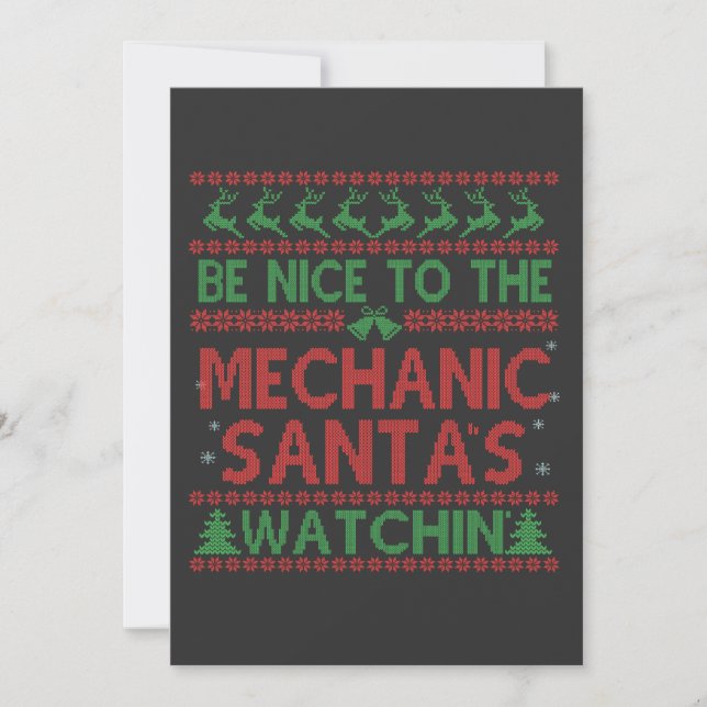 Be Nice To the Mechanic Santa's Watching Funny  Invitation (Front)