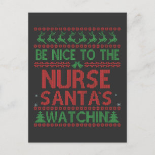 Be Nice To the Nurse Santa's Watching Funny  Announcement Postcard