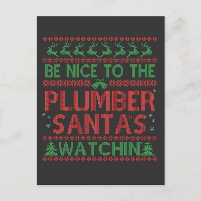 Be Nice To the Plumber Santa's Watching Funny  Invitation Postcard (Front)