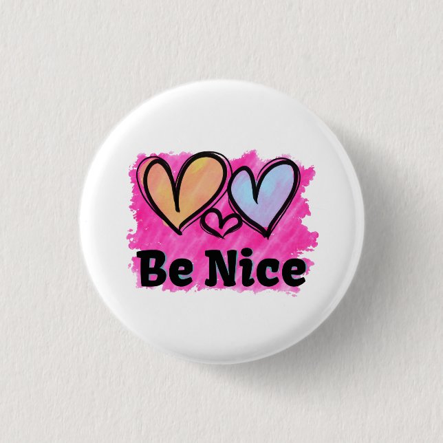 Be Nice Watercolor Hearts 3 Cm Round Badge (Front)