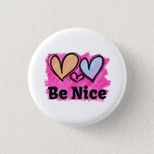 Be Nice Watercolor Hearts 3 Cm Round Badge