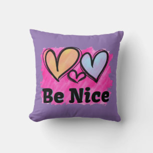 Be Nice Watercolor Hearts Cushion