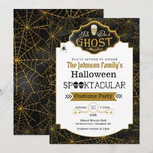 Be Our Ghost Black & Gold Costume Party Invitation