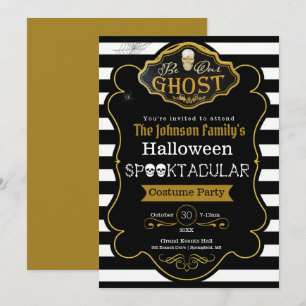 Be Our Ghost Black & Gold Costume Party Invitation