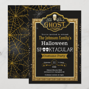 Be Our Ghost Black & Gold Costume Party Invitation