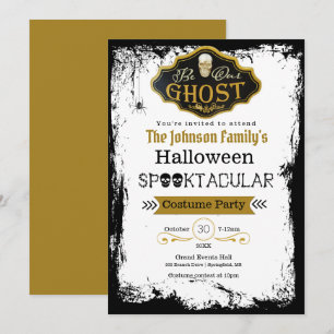 Be Our Ghost Black & Gold Costume Party Invitation