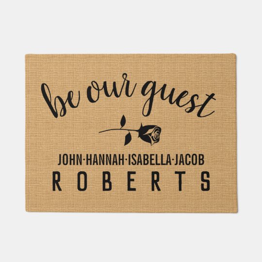 Be Our Guest Elegant Rose On Burlap Personalised Doormat