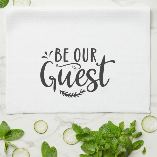 Be Our Guest Pretty Simple Black Tea Towel (Folded)