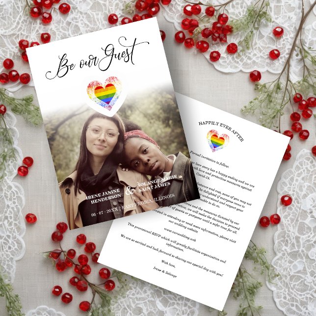 Be our Guest Pride Rainbow Heart Lesbian Gay Photo Save The Date (Creator Uploaded)
